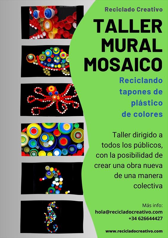 MURAL-MOSAICO MARES Y OCEÁNOS RECICLANDO TAPONES DE BOTELLAS DE PLÁSTICO